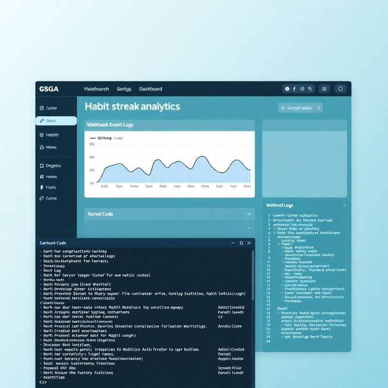 Snimka nadzorne ploče Dailyhabitxa s webhook logovima i grafom streak analitike